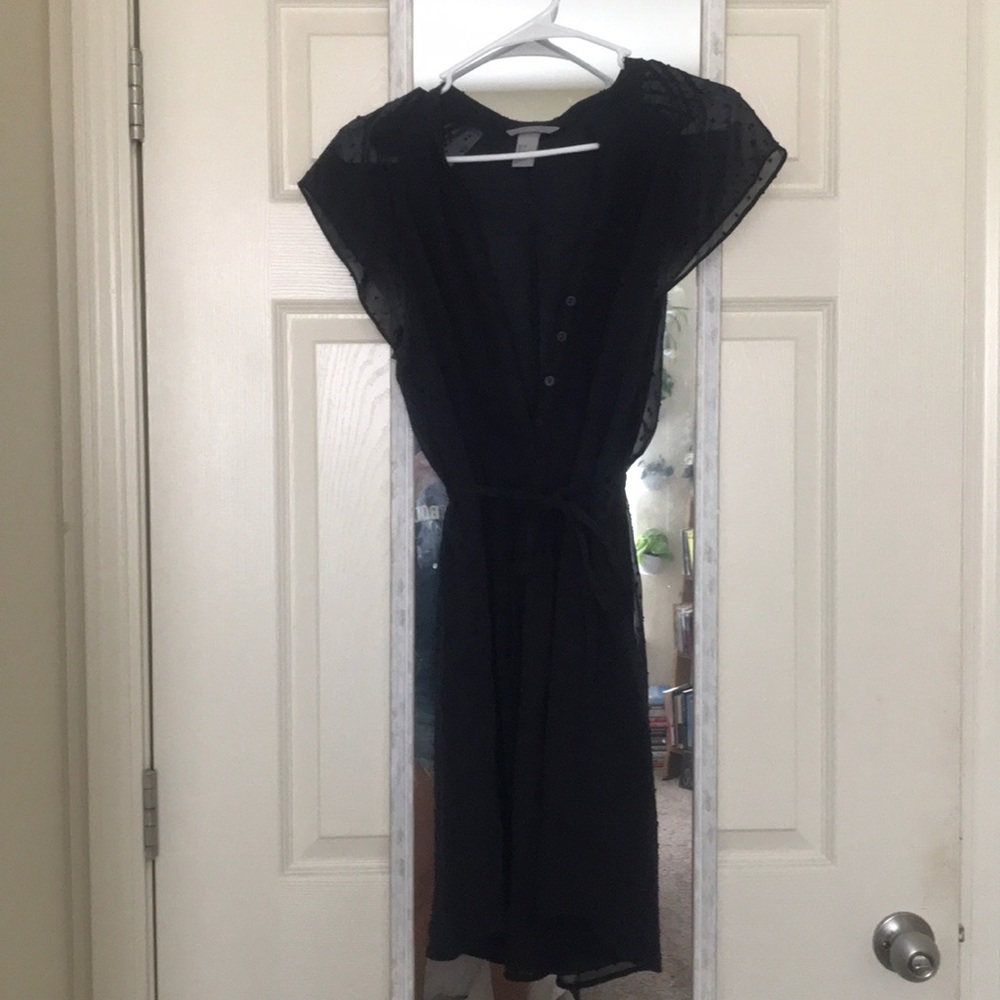 Navy blue tie waist dress.
